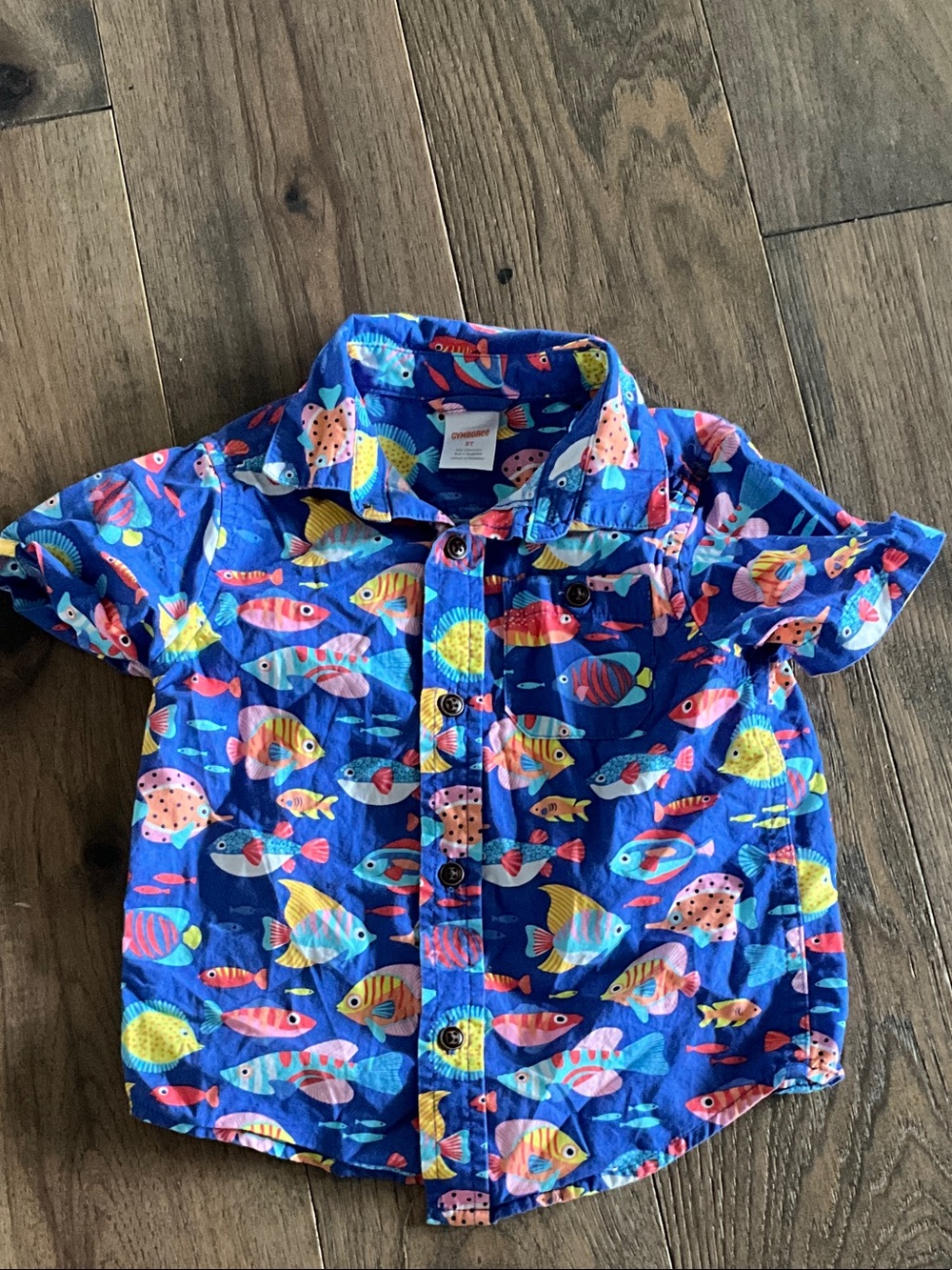 Gymboree Blue Button-Up Shirt with Colorful Fish Print